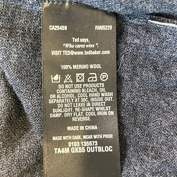 Ted Baker Men’s Size XL (5) Merino Wool Charcoal Sweater with Teal Trim Office - Picture 9 of 9